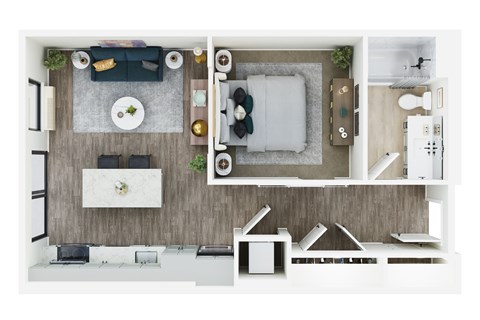 Floor plan for 1 bed, 1 bath, 600 sqft